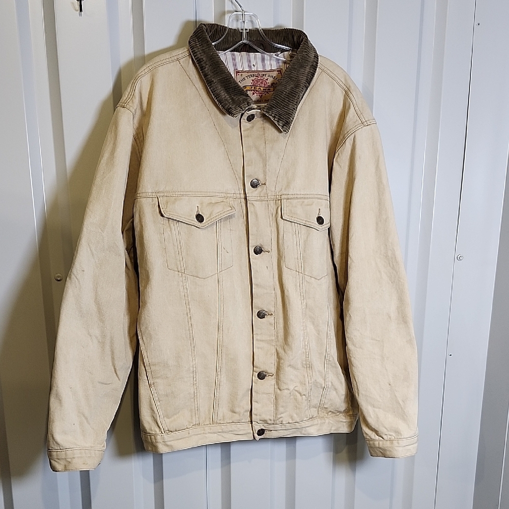 The Territory Ahead Vintage Tan Denim Jacket with Brown Corduroy Collar Size XL